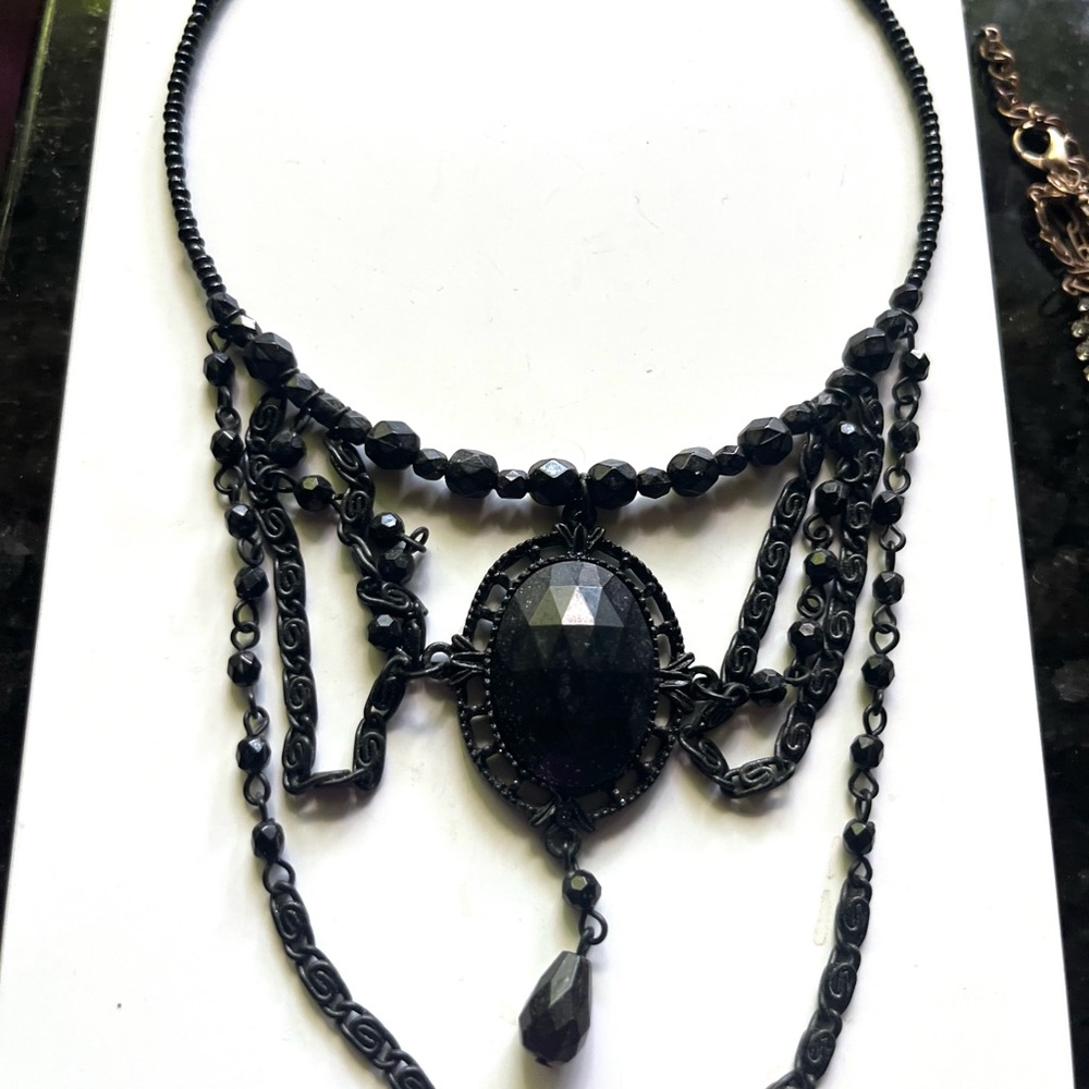 4 Black Gothic Choker Necklace Set - Picture 2 of 8